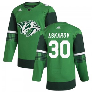 Authentic Adidas Youth Yaroslav Askarov Green 2020 St. Patrick's Day Jersey - NHL Nashville Predators