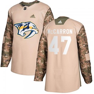 Authentic Adidas Youth Michael McCarron Camo Veterans Day Practice Jersey - NHL Nashville Predators