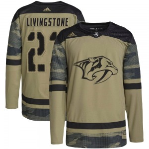 Authentic Adidas Youth Jake Livingstone Camo Military Appreciation Practice Jersey - NHL Nashville Predators