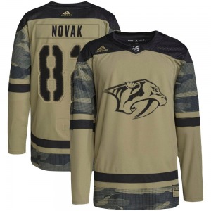 Authentic Adidas Youth Tommy Novak Camo Military Appreciation Practice Jersey - NHL Nashville Predators