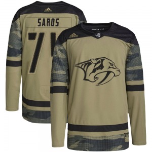 Authentic Adidas Youth Juuse Saros Camo Military Appreciation Practice Jersey - NHL Nashville Predators