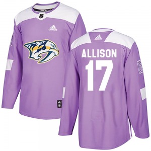 Authentic Adidas Youth Wade Allison Purple Fights Cancer Practice Jersey - NHL Nashville Predators