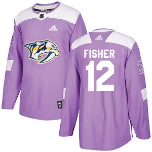 Authentic Adidas Youth Mike Fisher Purple Fights Cancer Practice Jersey - NHL Nashville Predators