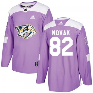 Authentic Adidas Youth Tommy Novak Purple Fights Cancer Practice Jersey - NHL Nashville Predators