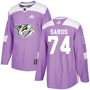 Authentic Adidas Youth Juuse Saros Purple Fights Cancer Practice Jersey - NHL Nashville Predators