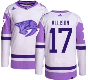 Authentic Adidas Youth Wade Allison Hockey Fights Cancer Jersey - NHL Nashville Predators