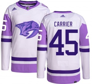 Authentic Adidas Youth Alexandre Carrier Hockey Fights Cancer Jersey - NHL Nashville Predators