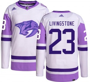 Authentic Adidas Youth Jake Livingstone Hockey Fights Cancer Jersey - NHL Nashville Predators
