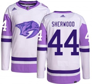 Authentic Adidas Youth Kiefer Sherwood Hockey Fights Cancer Jersey - NHL Nashville Predators