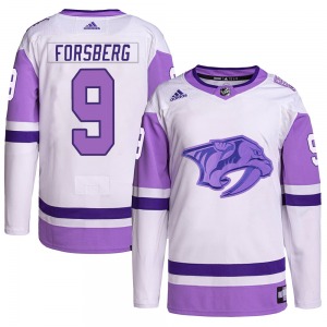 Authentic Adidas Youth Filip Forsberg White/Purple Hockey Fights Cancer Primegreen Jersey - NHL Nashville Predators