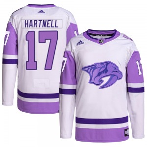 Authentic Adidas Youth Scott Hartnell White/Purple Hockey Fights Cancer Primegreen Jersey - NHL Nashville Predators