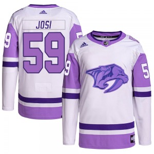Authentic Adidas Youth Roman Josi White/Purple Hockey Fights Cancer Primegreen Jersey - NHL Nashville Predators