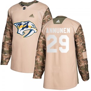 Authentic Adidas Youth Justus Annunen Camo Veterans Day Practice Jersey - NHL Nashville Predators