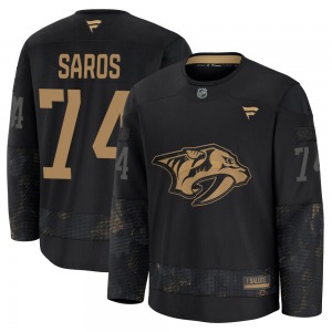Premium Fanatics Youth Juuse Saros Black 2024 Military Appreciation Practice Jersey - NHL Nashville Predators