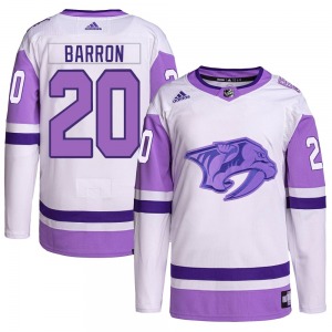 Authentic Adidas Adult Justin Barron White/Purple Hockey Fights Cancer Primegreen Jersey - NHL Nashville Predators