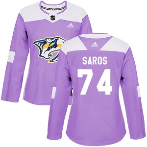 Authentic Adidas Women's Juuse Saros Purple Fights Cancer Practice Jersey - NHL Nashville Predators