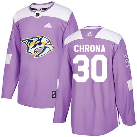 Authentic Adidas Youth Magnus Chrona Purple Fights Cancer Practice Jersey - NHL Nashville Predators