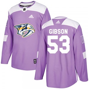 Authentic Adidas Youth Andrew Gibson Purple Fights Cancer Practice Jersey - NHL Nashville Predators