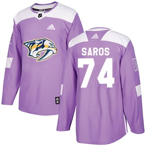 Authentic Adidas Youth Juuse Saros Purple Fights Cancer Practice Jersey - NHL Nashville Predators