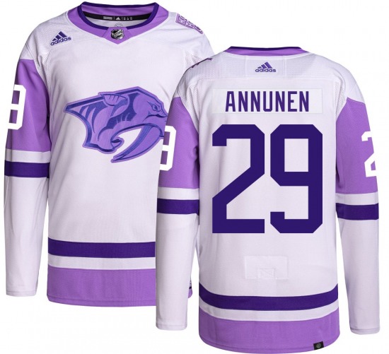 Authentic Adidas Youth Justus Annunen Hockey Fights Cancer Jersey - NHL Nashville Predators