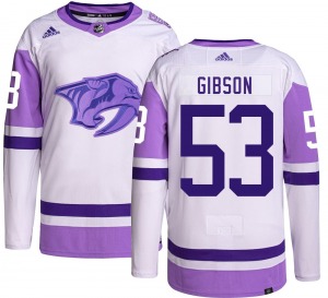 Authentic Adidas Youth Andrew Gibson Hockey Fights Cancer Jersey - NHL Nashville Predators