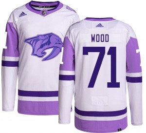 Authentic Adidas Youth Matthew Wood Hockey Fights Cancer Jersey - NHL Nashville Predators