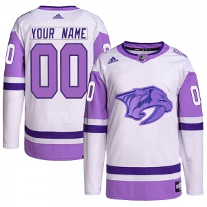 Authentic Adidas Youth Custom White/Purple Custom Hockey Fights Cancer Primegreen Jersey - NHL Nashville Predators