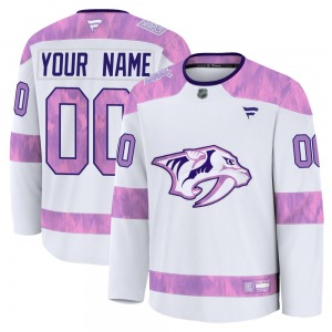 Premium Fanatics Youth Custom White Custom 2024 Hockey Fights Cancer Practice Jersey - NHL Nashville Predators