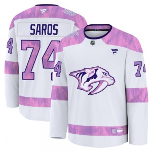 Premium Fanatics Youth Juuse Saros White 2024 Hockey Fights Cancer Practice Jersey - NHL Nashville Predators